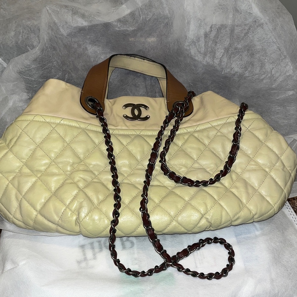 Chanel Quilted Coco Cabas Tote Shopper Bag – Authentic Beige & Brown Leather